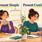 Present Simple и Present Continuous: привычное утро и работа за ноутбуком сейчас